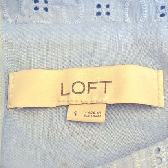 NWT Loft Dress Eyelet Flounce Shift Dress Baby Blue 4 - Picture 2 of 11